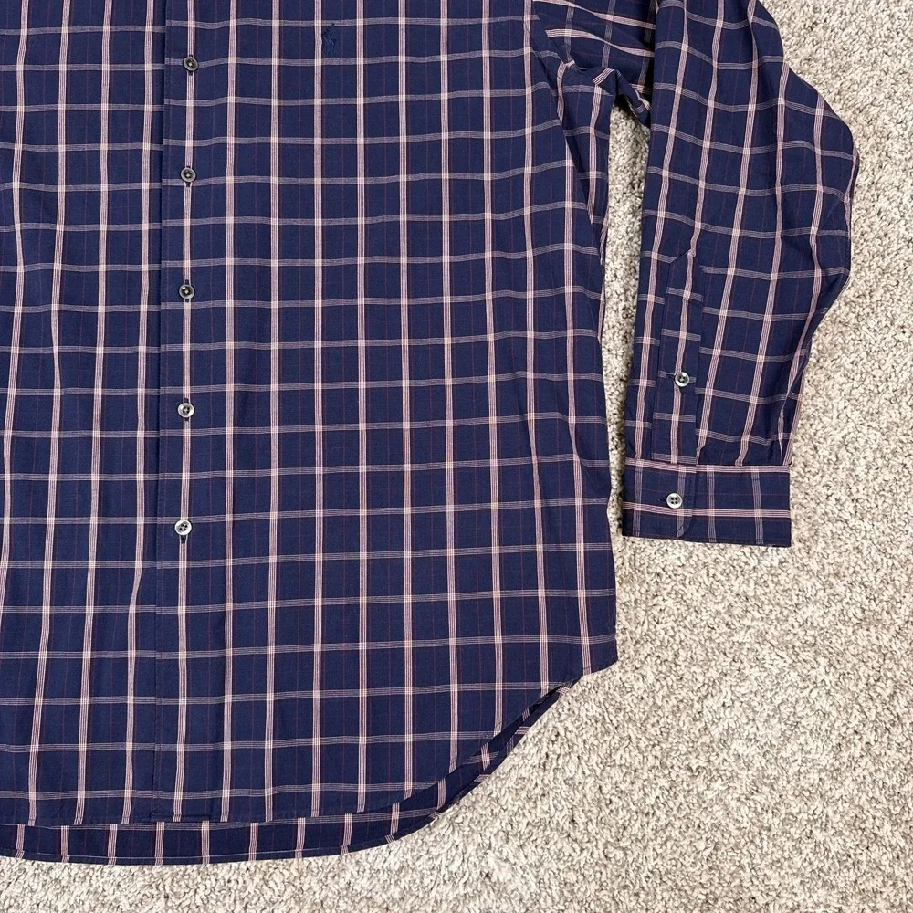 Polo Ralph Lauren Shirt Mens XL Navy Plaid Marlowe 100% Cotton Button Up Classic